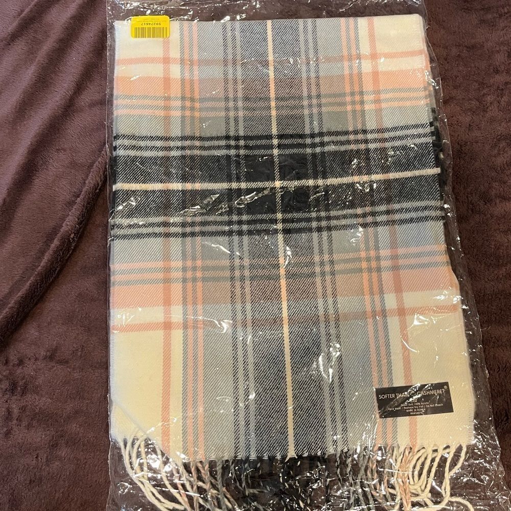 Ivory/Black/Pink Plaid Scarf NWT​